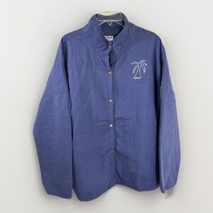 Society Amuse Shirt Jacket Women's XXL Blue Quilted Snaps Long Sleeve Palm Tree
